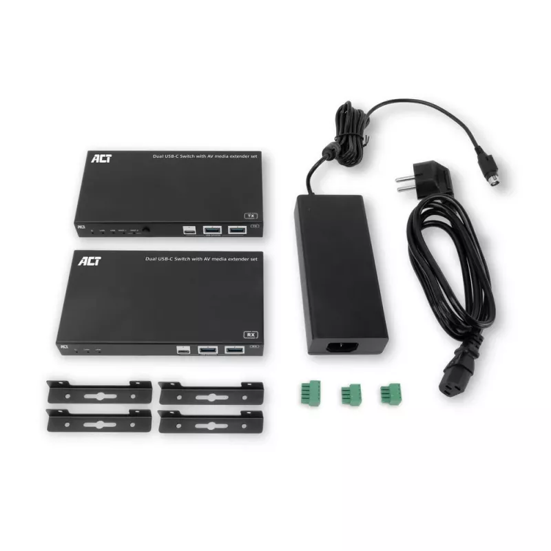 ACT AV USB-C HDBaseT prailgintuvas su dvigubu USB-C jungikliu, CAT6A, 100 m
