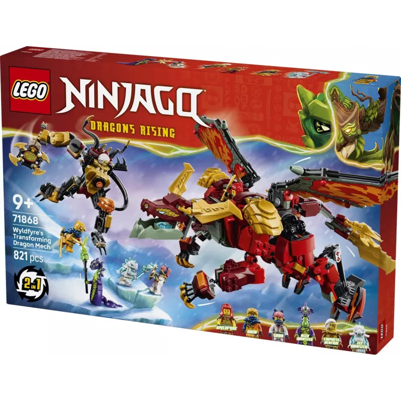 LEGO NINJAGO 71868 Wyldfyre's Transformuojantis Drakono Mechas (821 dalių)