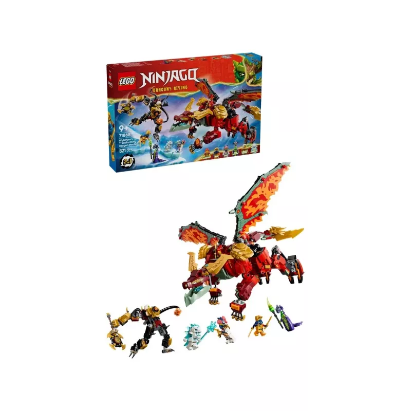 LEGO NINJAGO 71868 Wyldfyre's Transformuojantis Drakono Mechas (821 dalių)