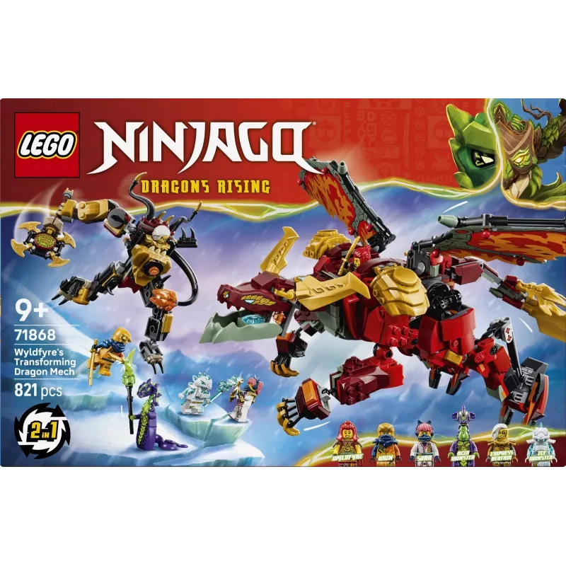 LEGO NINJAGO 71868 Wyldfyre's Transformuojantis Drakono Mechas (821 dalių)