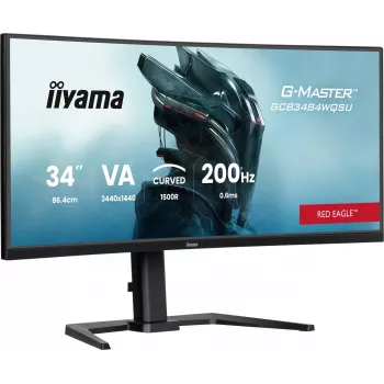 Monitorius iiyama G-Master GCB3484WQSU-B2 Red Eagle 86,4 cm (34 inch) 3440 x 1440 UWQHD VA Išlenktas Gaming 200Hz 0,6ms FreeSync Premium HDMI DisplayPort USB Hub Garsiakalbiai Juodas