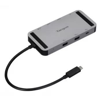 Targus DOCK429GL USB4 Dual Video 4K Mini Dock, Dual HDMI 2.0, 140W EPR PD Pass-Through, Gigabit Ethernet, sidabrinis
