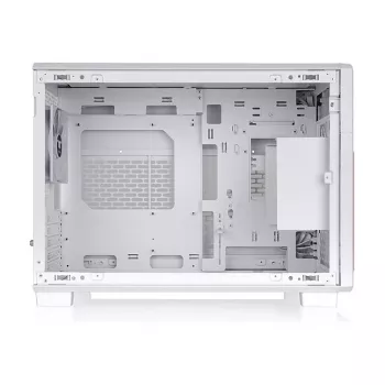 Thermaltake TR200 WS Snow White — Micro-ATX PC korpusas, tinklelis su tikros medienos priekiu, 1x 120mm ventiliatorius, USB-C, 360mm radiatoriaus / 365mm GPU palaikymas