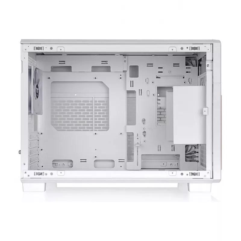 Thermaltake TR200 WS Snow White — Micro-ATX PC korpusas, tinklelis su tikros medienos priekiu, 1x 120mm ventiliatorius, USB-C, 360mm radiatoriaus / 365mm GPU palaikymas