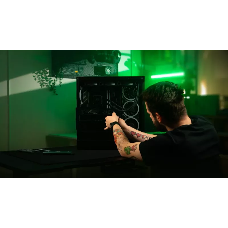 ENDORFY Fishtank 6000 Flex vidutinis bokštinis kompiuterio korpusas – juodas, dvigubas grūdintas stiklas, USB-C, E-ATX, paruoštas galiniam jungimui (be ventiliatorių)