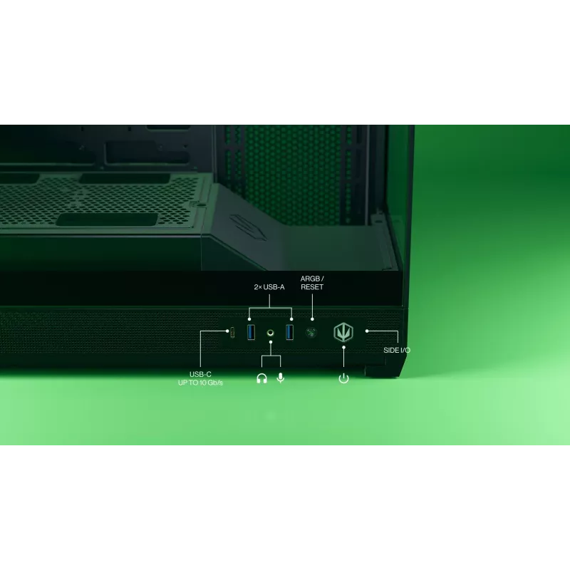 ENDORFY Fishtank 6000 Flex vidutinis bokštinis kompiuterio korpusas – juodas, dvigubas grūdintas stiklas, USB-C, E-ATX, paruoštas galiniam jungimui (be ventiliatorių)
