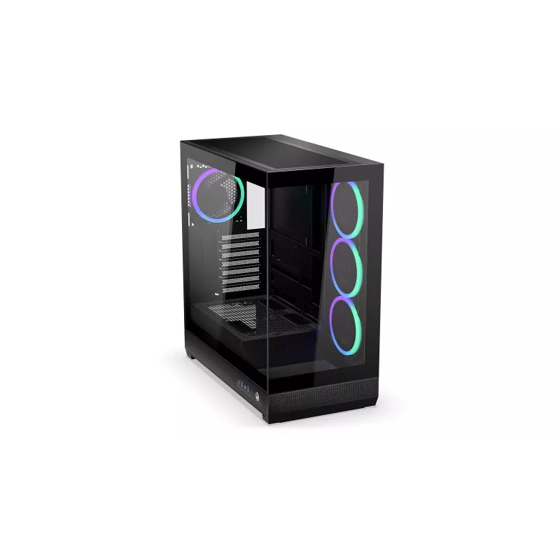 ENDORFY Fishtank 6000 Flex vidutinis bokštinis kompiuterio korpusas – juodas, dvigubas grūdintas stiklas, USB-C, E-ATX, paruoštas galiniam jungimui (be ventiliatorių)