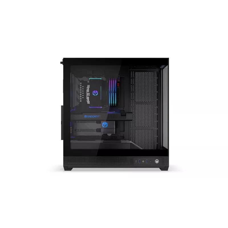 ENDORFY Fishtank 6000 Flex vidutinis bokštinis kompiuterio korpusas – juodas, dvigubas grūdintas stiklas, USB-C, E-ATX, paruoštas galiniam jungimui (be ventiliatorių)