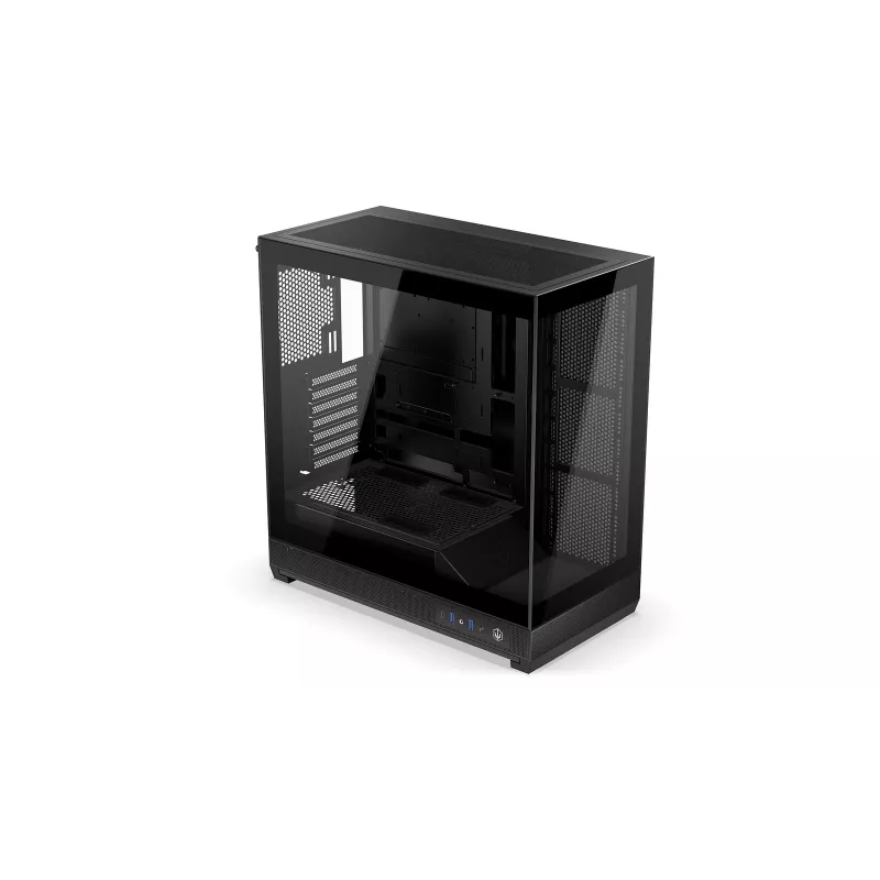 ENDORFY Fishtank 6000 Flex vidutinis bokštinis kompiuterio korpusas – juodas, dvigubas grūdintas stiklas, USB-C, E-ATX, paruoštas galiniam jungimui (be ventiliatorių)