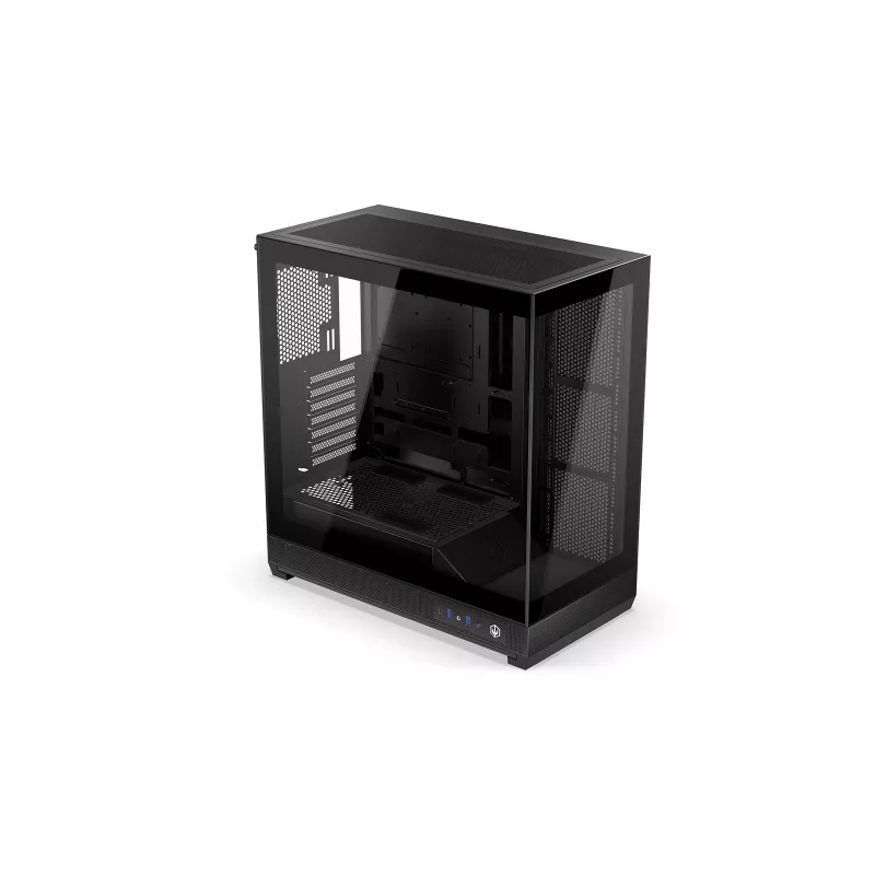 ENDORFY Fishtank 6000 Flex vidutinis bokštinis kompiuterio korpusas – juodas, dvigubas grūdintas stiklas, USB-C, E-ATX, paruoštas galiniam jungimui (be ventiliatorių)