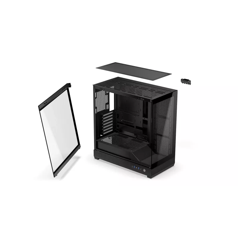 ENDORFY Fishtank 6000 Flex vidutinis bokštinis kompiuterio korpusas – juodas, dvigubas grūdintas stiklas, USB-C, E-ATX, paruoštas galiniam jungimui (be ventiliatorių)
