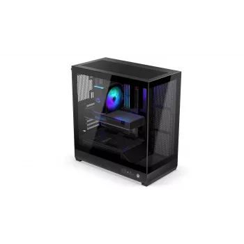 ENDORFY Fishtank 6000 Flex vidutinis bokštinis kompiuterio korpusas – juodas, dvigubas grūdintas stiklas, USB-C, E-ATX, paruoštas galiniam jungimui (be ventiliatorių)