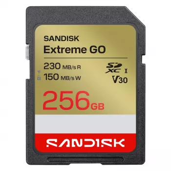 SanDisk Extreme GO SD UHS-I 256GB atminties kortelė, 230MB/s skaitymas / 150MB/s rašymas, V30 U3 4K UHD