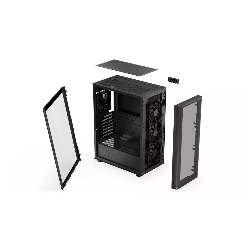 ENDORFY Ventum 400 Air ATX korpusas – juodas, grūdintas stiklas, 4x Stratus 120 PWM ventiliatoriai, USB-C