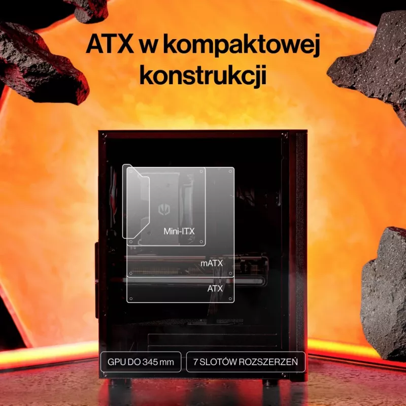 ENDORFY Ventum 400 Air ATX korpusas – juodas, grūdintas stiklas, 4x Stratus 120 PWM ventiliatoriai, USB-C