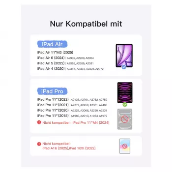 Inateck Keyboard Case with Trackpad, skirtas iPad Pro 11 colių ir iPad Air 10,9 colių (4/5 kartos), QWERTZ išdėstymas, juodos spalvos