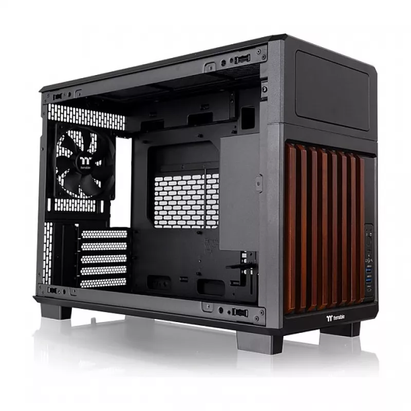 Thermaltake TR200 WS Super Mini Tower korpusas, juodas/medis, grūdintas stiklas