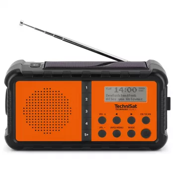 TechniSat TechniRadio Solar 2 DAB+/FM nešiojamas radijas su saulės baterija ir rankine suka, juoda/oranžinė