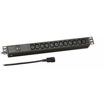 EFB Electronics EK631CC.1 19 inch 1U maitinimo skirstytuvas (PDU) su 12x C13 lizdų, C14 įvadu, 2 m kabeliu, juodas