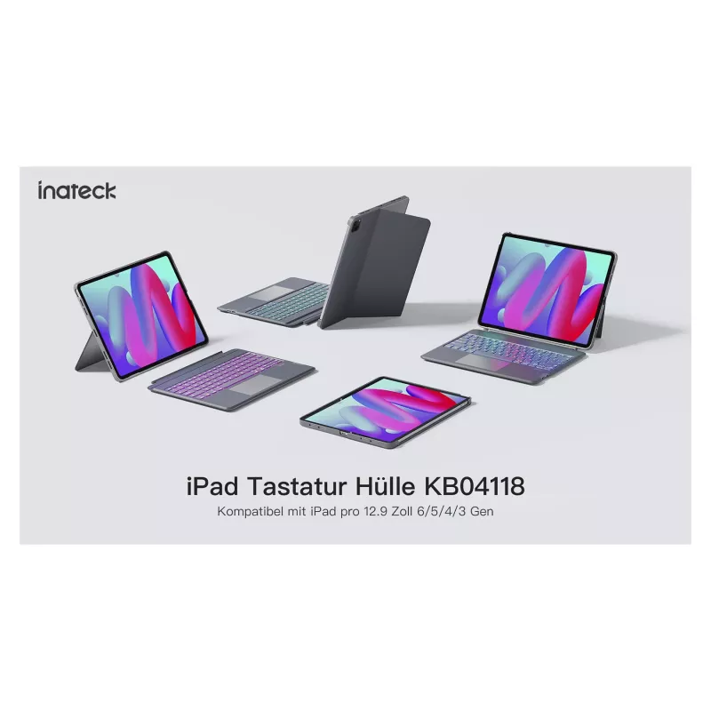 Inateck KB04118 klaviatūra iPad Pro 12.9 (3–6 kartos) ir iPad Air 13, QWERTZ, pilka