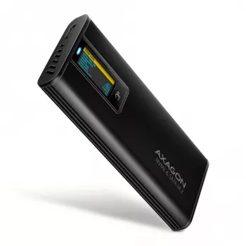 AXAGON EEM2-SD2B išorinis korpusas 10Gbps M.2 NVMe/SATA SSD su LED ekranu, USB-C, juodas