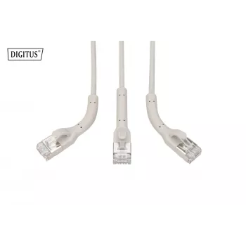DIGITUS CAT 6A F-FTP Angled Patch Cable, Copper, 0,5 m, Grey, 10-Pack