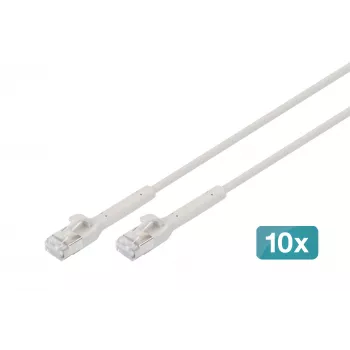 DIGITUS CAT 6A F-FTP Angled Patch Cable, Copper, 0,5 m, Grey, 10-Pack