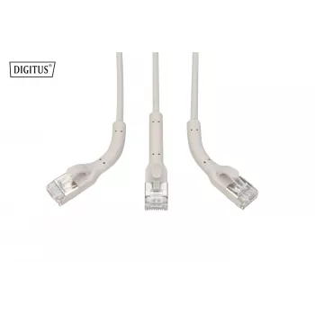 DIGITUS CAT 6A F-FTP Angled Patch Cable, Copper, 1,5 m, Grey, 10 Pieces