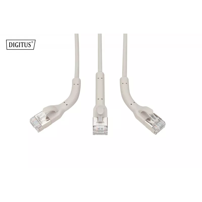 DIGITUS CAT 6A F-FTP Angled Patch Cable, Copper, 1,5 m, Grey, 10 Pieces
