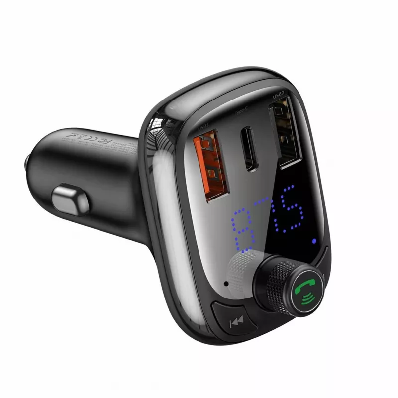 Baseus S-13 Bluetooth FM Transmitter Car Charger with QC 3.0/4.0 PD, Hands-Free Calling, LED Display, Black