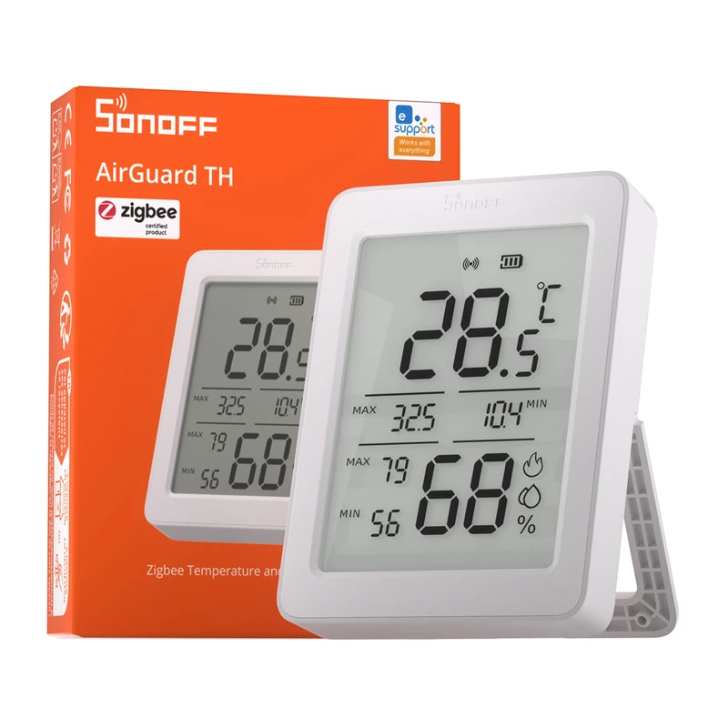 SONOFF AirGuard TH SNZB-02DR2 ZigBee temperatūros ir drėgmės jutiklis su LCD ekranu