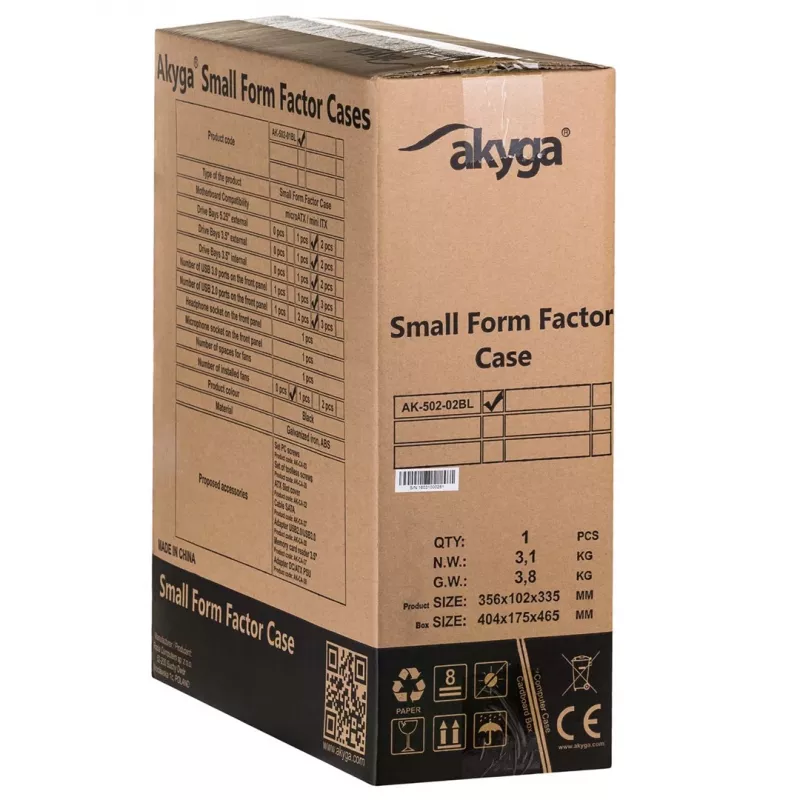 Akyga AK-502-02BK SFF kompiuterio korpusas, Micro ATX / Mini ITX, 2x USB 3.0, be maitinimo bloko, juodas