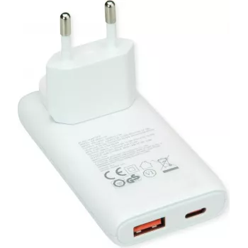 VALUE USB sieninis įkroviklis, EU/US kištukas, 2x USB (A+C), 65W
