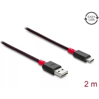 Delock EASY-USB 2.0 laidas, Type-A kištukas – USB Type-C kištukas, 2 m, juodas