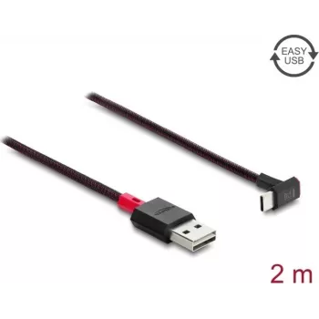 Delock EASY-USB 2.0 laidas USB-A (vyriškas) į USB-C (vyriškas), kampuotas aukštyn/žemyn, 2 m, juodas (81551)