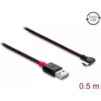 Delock EASY-USB 2.0 laidas USB-A (patelė) į USB-C (patinas) kampuotas kairėn/dešinėn 0,5 m juodas (81545)