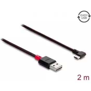Delock EASY-USB 2.0 laidas USB-A (vyriškas) į USB-C (vyriškas) kampuotas kairėn/dešinėn 2 m juodas (81547)