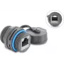 Delock RJ45 Female to RJ45 Female Cable Connector Cat.6A su M23.5 x 1,5 mm sriegiu ir apsauginiu dangteliu, IP68, dulkėms ir vandeniui atsparus, pilkas (87157)