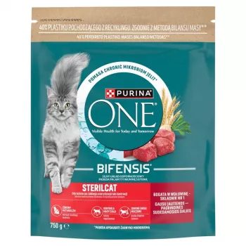 Purina ONE Sterilcat sausa katėms ėdalo jautiena ir kviečiai 750g