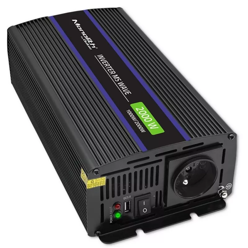 Qoltec Monolith 2000 MS Wave Voltage Converter 12V to 230V 1000/2000W USB