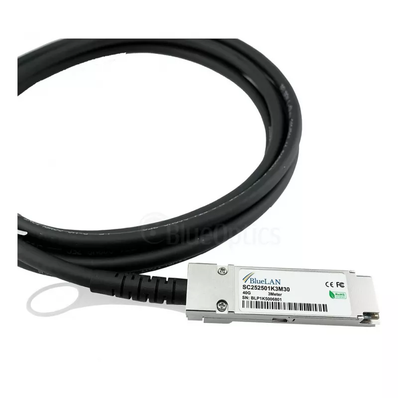 BlueOptics Networks 10312 suderinamas BlueLAN QSFP+ Direct Attach Copper kabelis, 40GBASE-CR4, 1 m, 30 AWG, pasyvus