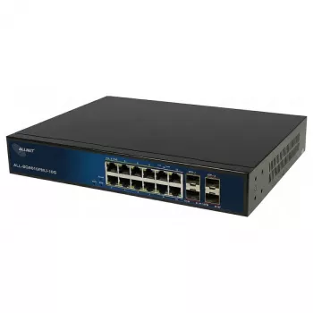 ALLNET ALL-SG8616PMJ-10G valdomas Layer 2+ komutatorius, 16 prievadų (12x GbE, 4x SFP+), PoE biudžetas 130W, 8x PoE+, montavimui į stelažą
