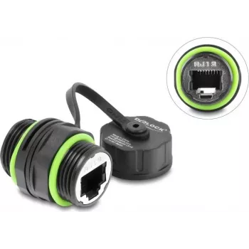 Delock RJ12 jungtis moteriška į moterišką su M20 x 1,5 mm sriegiu ir apsauginiu dangteliu, IP68 dulkėms ir vandeniui atspari