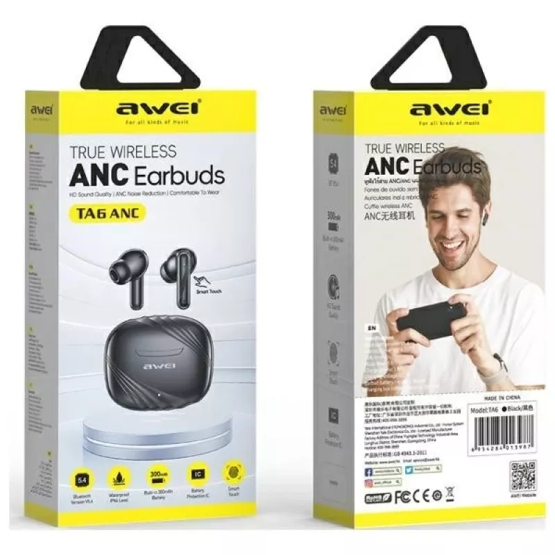 AWEI TA6 ANC Bluetooth ausinės juodos