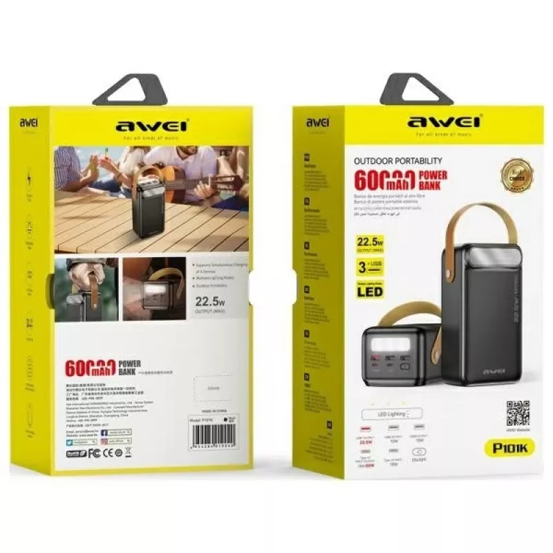 AWEI PowerBank P101K 60000mAh 22,5W Black