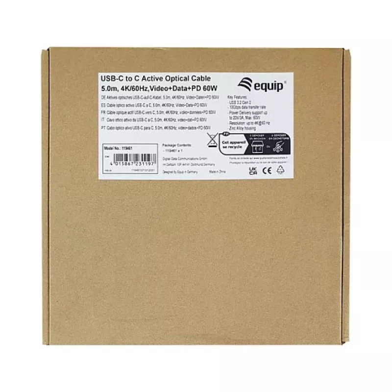Equip USB-C 3.2 į USB-C aktyvus optinis kabelis (AOC) 8K 60W PD 10m juodas