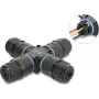 Delock X-Shape Cable Connector with Screw Terminal 3 Pin, IP68 Waterproof for Cable Diameter 5 - 9 mm, incl. Seals for 9 - 12 mm, Tool-Free Black (87247)
