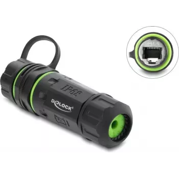 Delock RJ12 Femininė į RJ12 Femininę Kabelių Jungtis su M20 x 1,5 mm Sriegiu ir Apsauginiu Dangteliu, IP68 Dulkėms ir Vandeniui Atspari (87176)