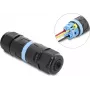 Delock Inline Cable Connector 3 Pin, IP68 Waterproof, Clamp Connection, Tool-Free, for Cable Diameter 5-9 mm, incl. Seals for 9-12 mm, Black (87243)