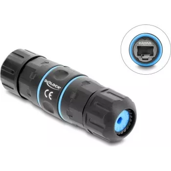Delock RJ45 Female to RJ45 Female Cable Connector Cat.6A su M20 x 1,5 mm sriegiu, trumpo dizaino, IP68 atsparus dulkėms ir vandeniui (90658)